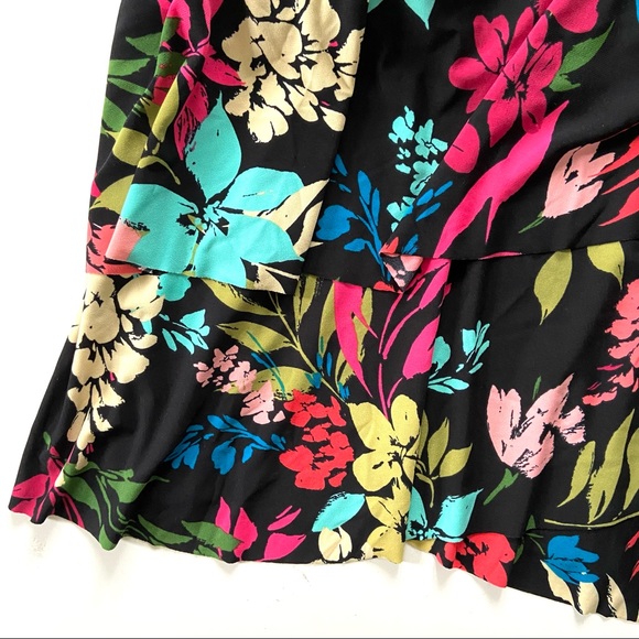 Aqua Green Black Floral V-Neck Angled Tiered Tankini Bathing Suit Swim Top - Picture 4 of 11